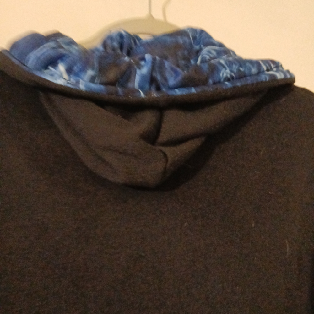 Black Hoodie with Tie Dye Blue Design Flag & Hood. - Picture 8 of 9